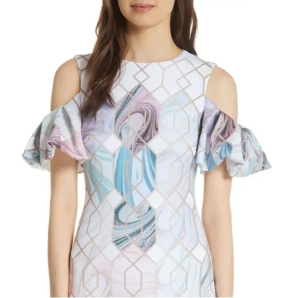 Ted Baker KRIMBA SEA OF CLOUDS Swirls Glitter Geometric Sheath Mini Dress, TB1 - Picture 7 of 14